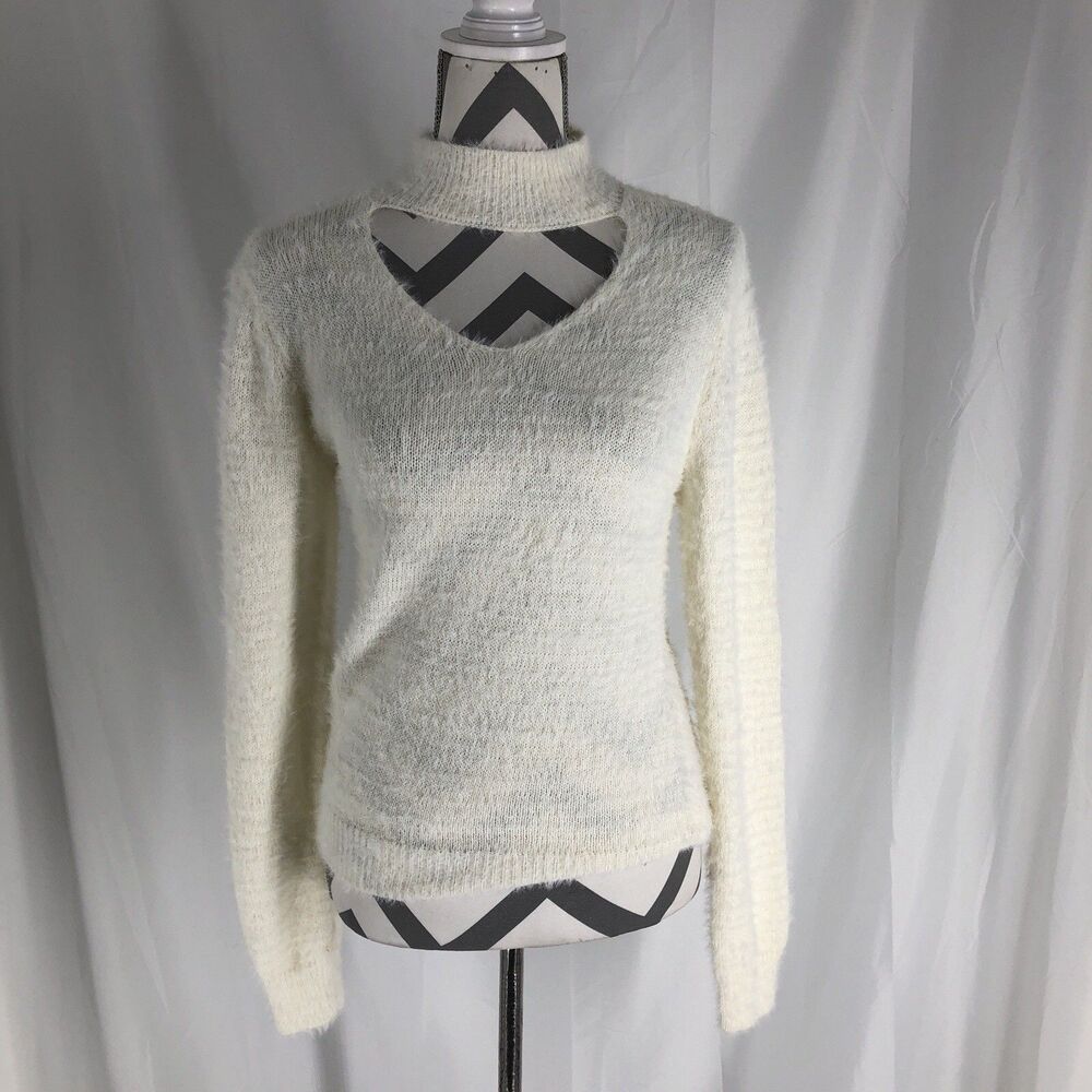 Planet Gold Woman Crochet Long Sleeves Keyhole V-Neck Sweater Large